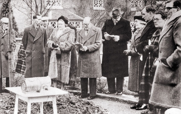 caskets placed in a brick vault and a copper beech tree was planted at the manor